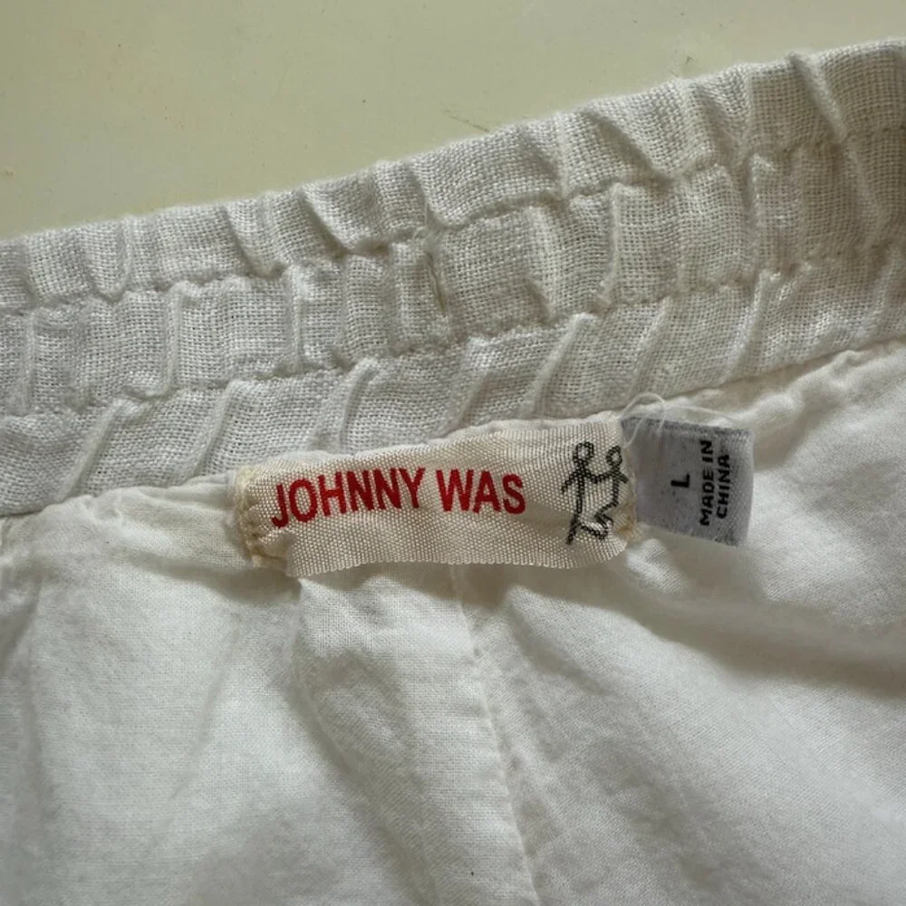 Johnny Was white linen shorts with dark blue embroidery Size L - Picture 5 of 7